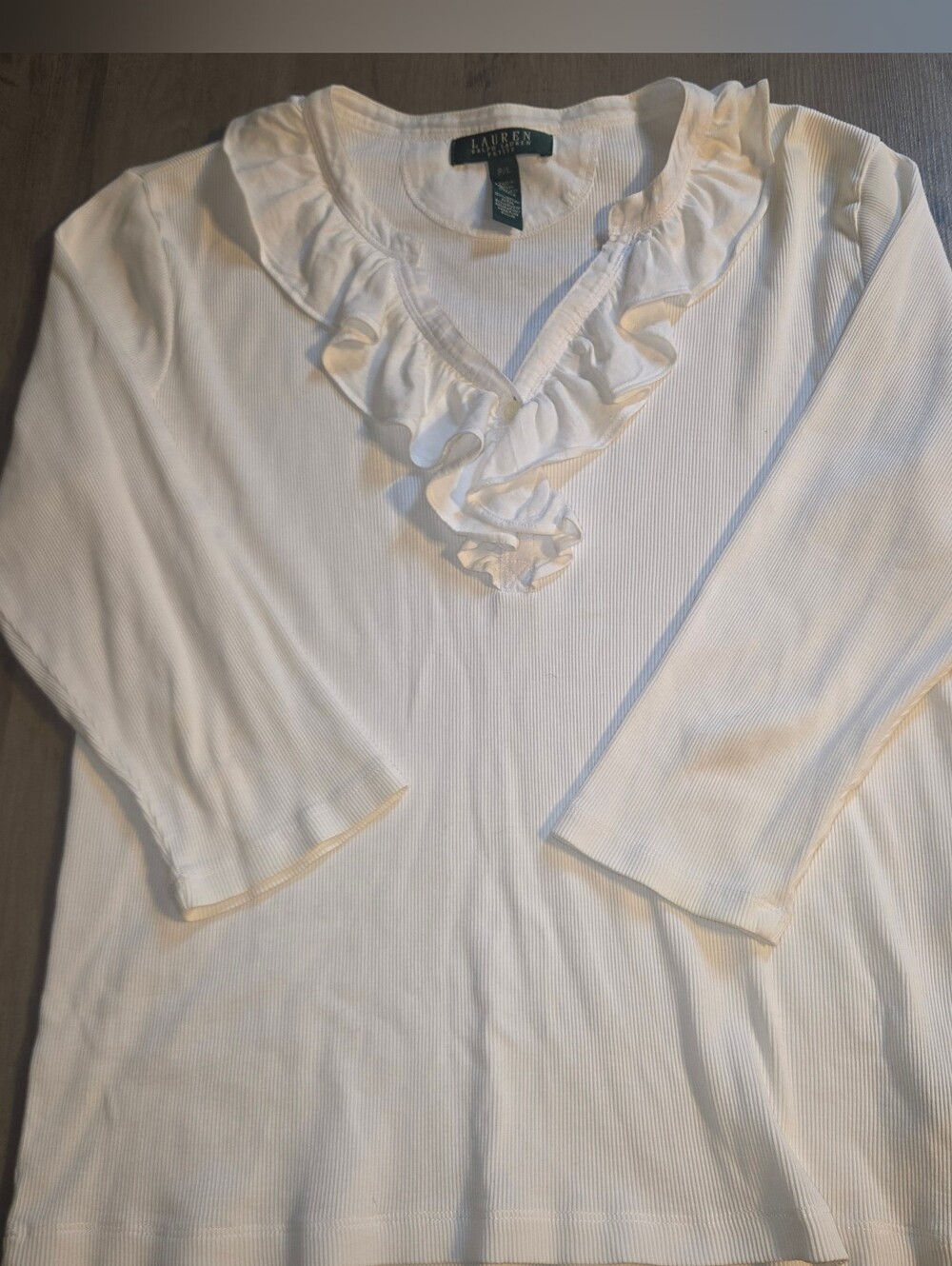 Lauren Ralph Lauren White Ruffled V-Neck Knit Top